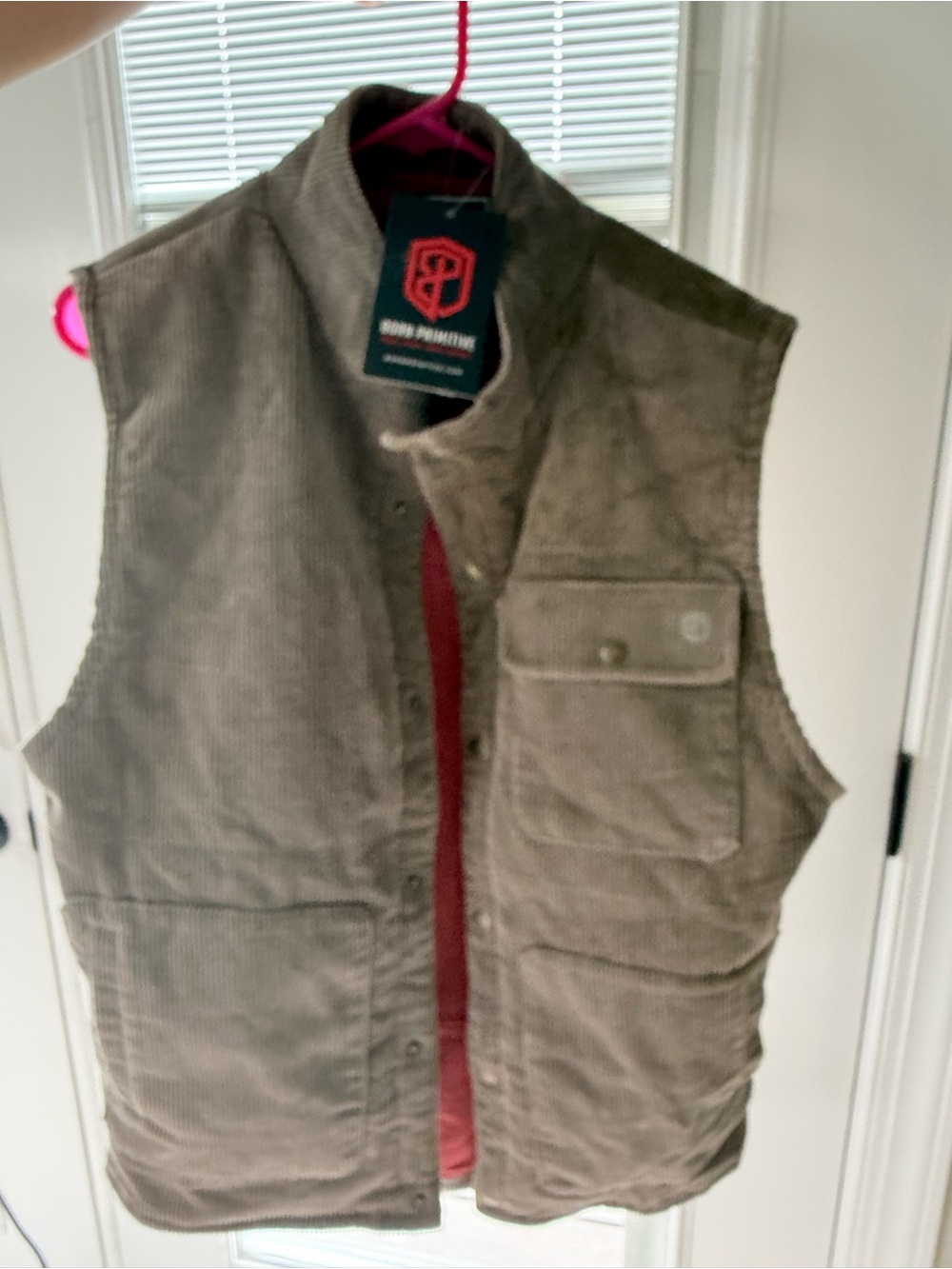 Born Primitive Olive Corduroy Vest with Red Interior Trim